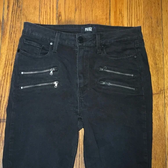 PAIGE High Rise Edgemont Skinny Jeans Zipper Details Black Made in USA Size 30 - Picture 3 of 8